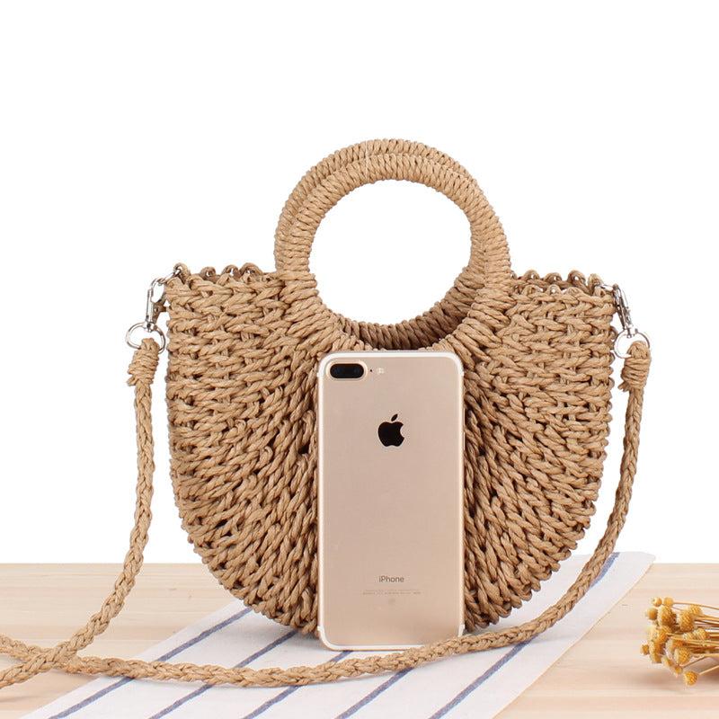 Rattan Woven Straw Beach Handbag Crossbody Bag