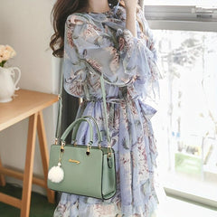 Women's Letter Decor Crossbody Bag Double Handle Satchel Purse