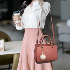 Women's Letter Decor Crossbody Bag Double Handle Satchel Purse