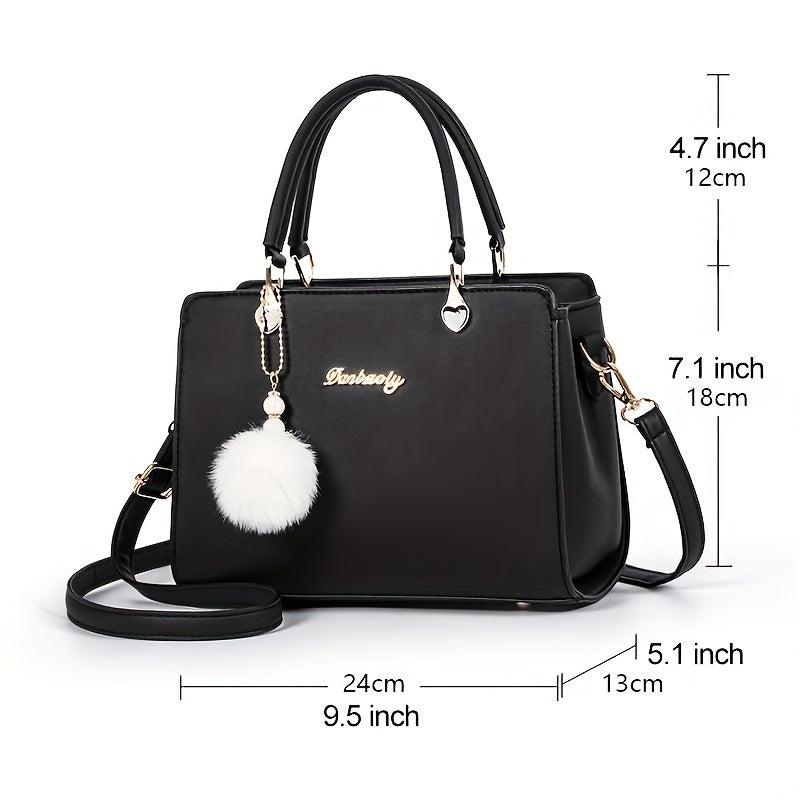 Women's Letter Decor Crossbody Bag Double Handle Satchel Purse