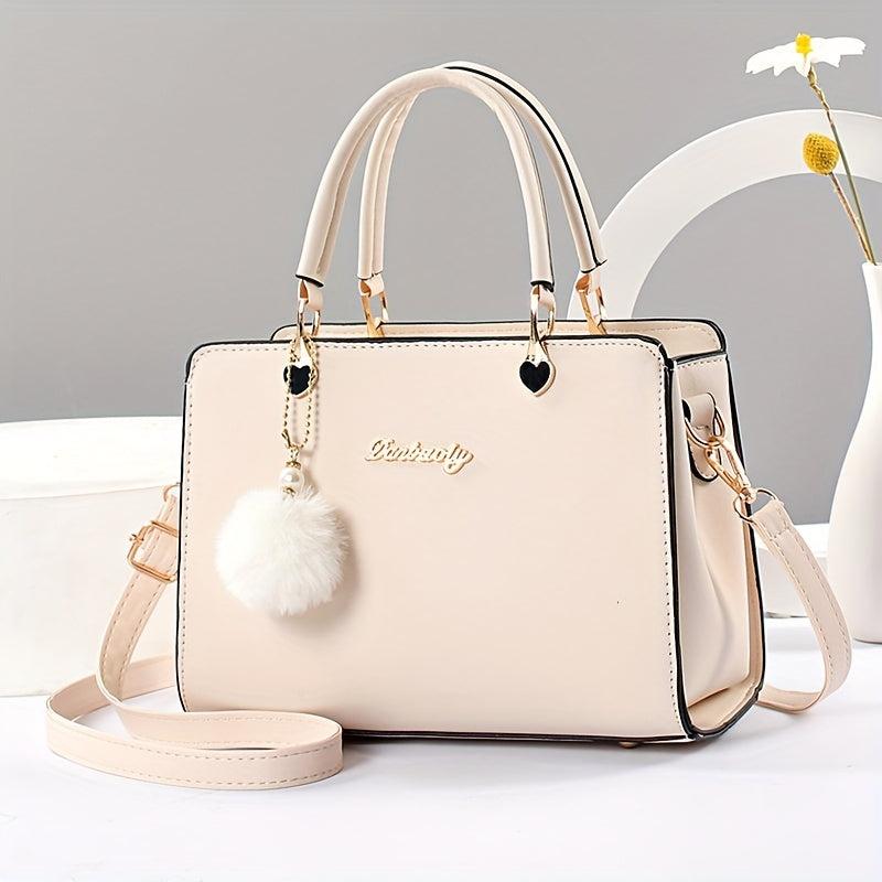 Women's Letter Decor Crossbody Bag Double Handle Satchel Purse