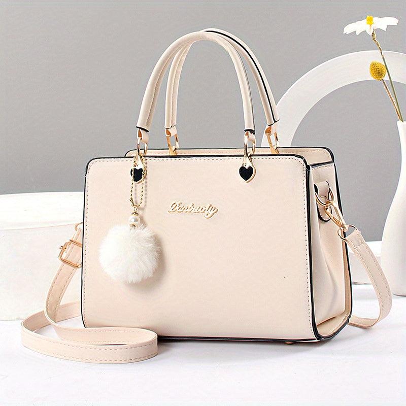 Women's Letter Decor Crossbody Bag Double Handle Satchel Purse