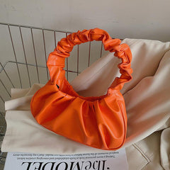 Cloud Ruched Handbag Shoulder Bag Women's PU Leather Purse