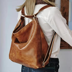 Retro Hobo Large Capacity Tote Bag PU Leather Textured Backpack