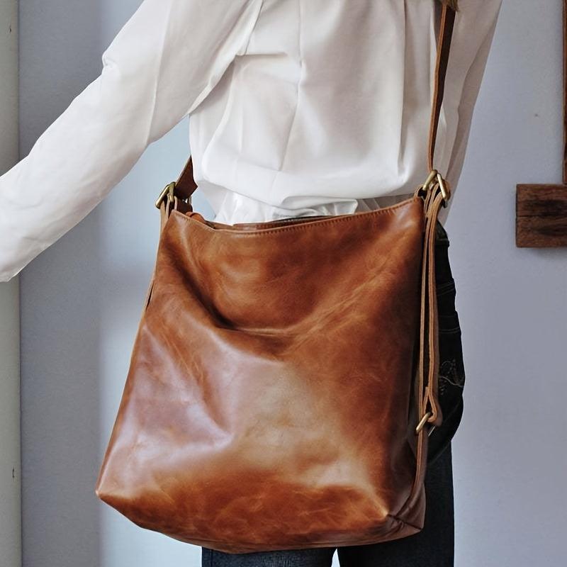 Retro Hobo Large Capacity Tote Bag PU Leather Textured Backpack