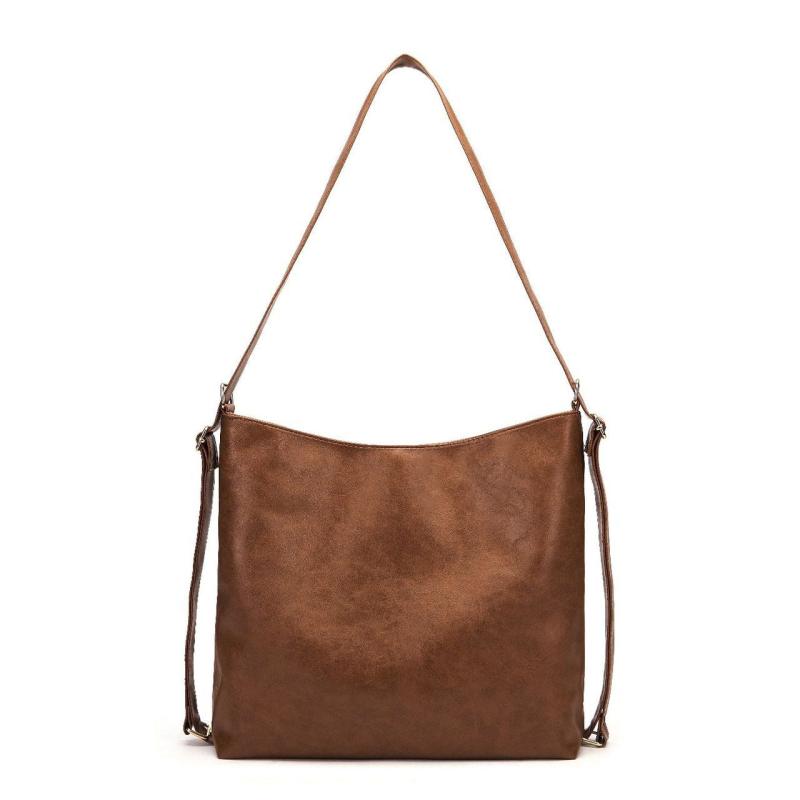 Retro Hobo Large Capacity Tote Bag PU Leather Textured Backpack