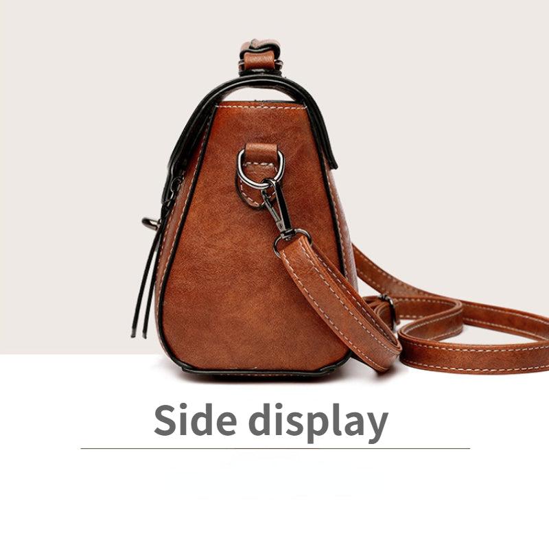 Retro Solid Crossbody Satchel Bag PU Leather Textured Bag