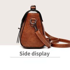 Retro Solid Crossbody Satchel Bag PU Leather Textured Bag