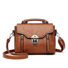 Retro Solid Crossbody Satchel Bag PU Leather Textured Bag