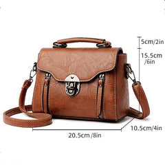 Retro Solid Crossbody Satchel Bag PU Leather Textured Bag