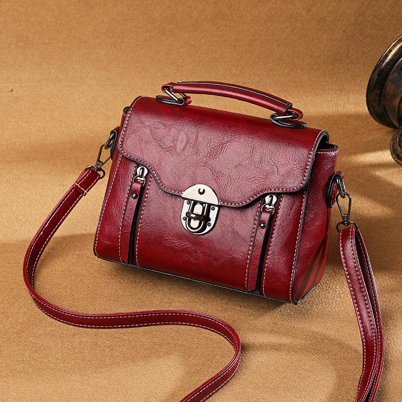 Retro Solid Crossbody Satchel Bag PU Leather Textured Bag
