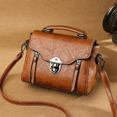 Retro Solid Crossbody Satchel Bag PU Leather Textured Bag