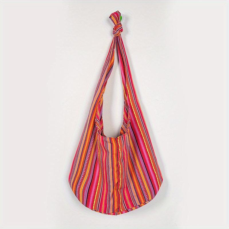 Vintage Striped Crossbody Bag Boho Style Shoulder Bag Canvas Travel Bag