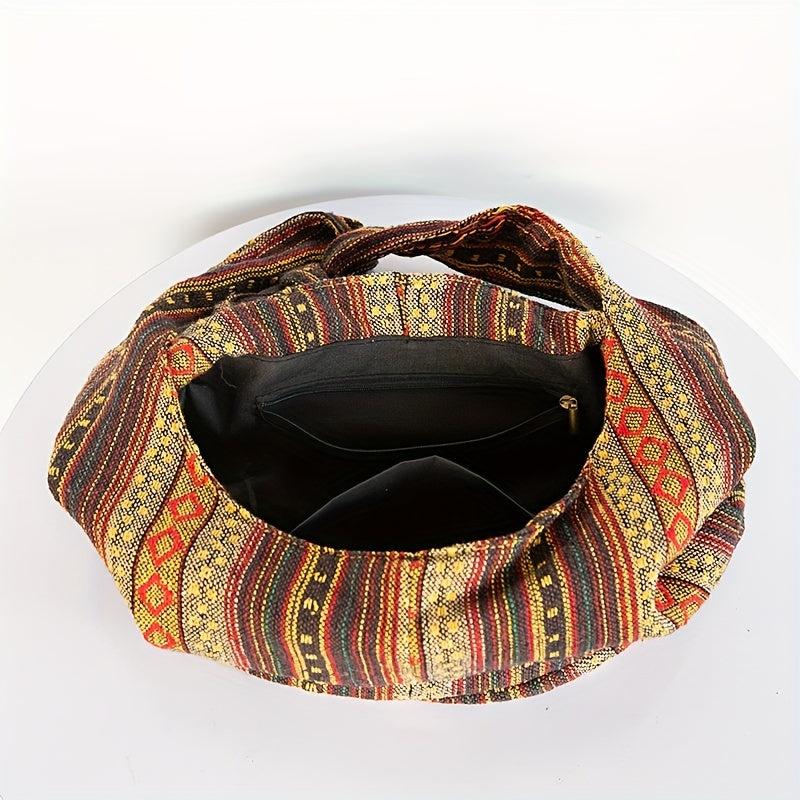 Vintage Striped Crossbody Bag Boho Style Shoulder Bag Canvas Travel Bag