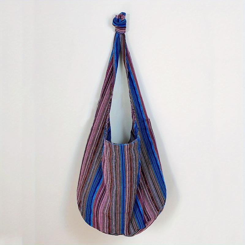 Vintage Striped Crossbody Bag Boho Style Shoulder Bag Canvas Travel Bag