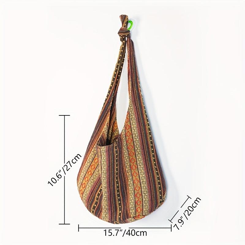 Vintage Striped Crossbody Bag Boho Style Shoulder Bag Canvas Travel Bag