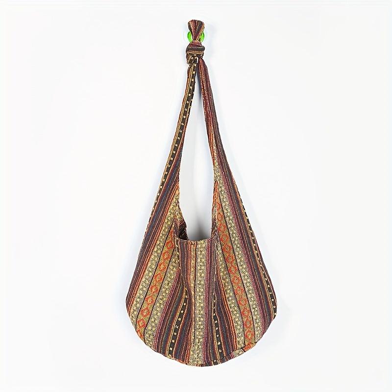 Vintage Striped Crossbody Bag Boho Style Shoulder Bag Canvas Travel Bag