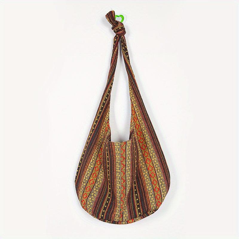 Vintage Striped Crossbody Bag Boho Style Shoulder Bag Canvas Travel Bag