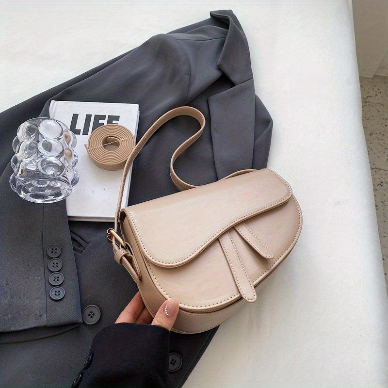 Versatile Crossbody Flap Shoulder Bag PU Leather Saddle Bag