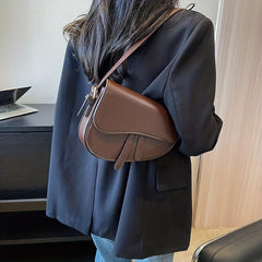 Versatile Crossbody Flap Shoulder Bag PU Leather Saddle Bag