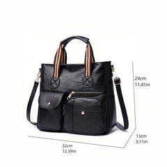 Vintage Faux Leather Tote Bag Crossbody Large Handbag for Work School