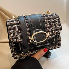 Plaid Tweed Bag Buckle Shoulder Square Bag Chain Crossbody