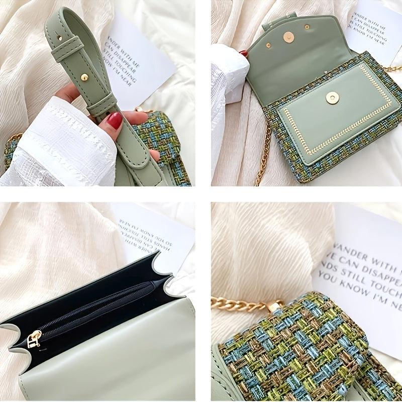 Plaid Tweed Bag Buckle Shoulder Square Bag Chain Crossbody