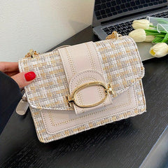 Plaid Tweed Bag Buckle Shoulder Square Bag Chain Crossbody