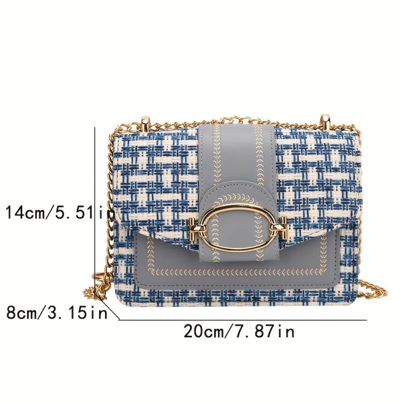 Plaid Tweed Bag Buckle Shoulder Square Bag Chain Crossbody