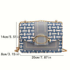 Plaid Tweed Bag Buckle Shoulder Square Bag Chain Crossbody