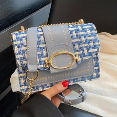 Plaid Tweed Bag Buckle Shoulder Square Bag Chain Crossbody