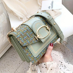 Plaid Tweed Bag Buckle Shoulder Square Bag Chain Crossbody
