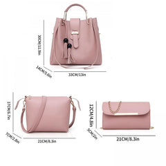 3Pcs Tassel Shoulder Bag Set with Crossbody Pouch & Clutch Purse