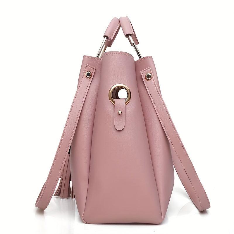 3Pcs Tassel Shoulder Bag Set with Crossbody Pouch & Clutch Purse