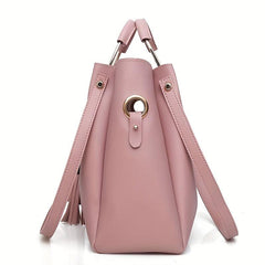 3Pcs Tassel Shoulder Bag Set with Crossbody Pouch & Clutch Purse