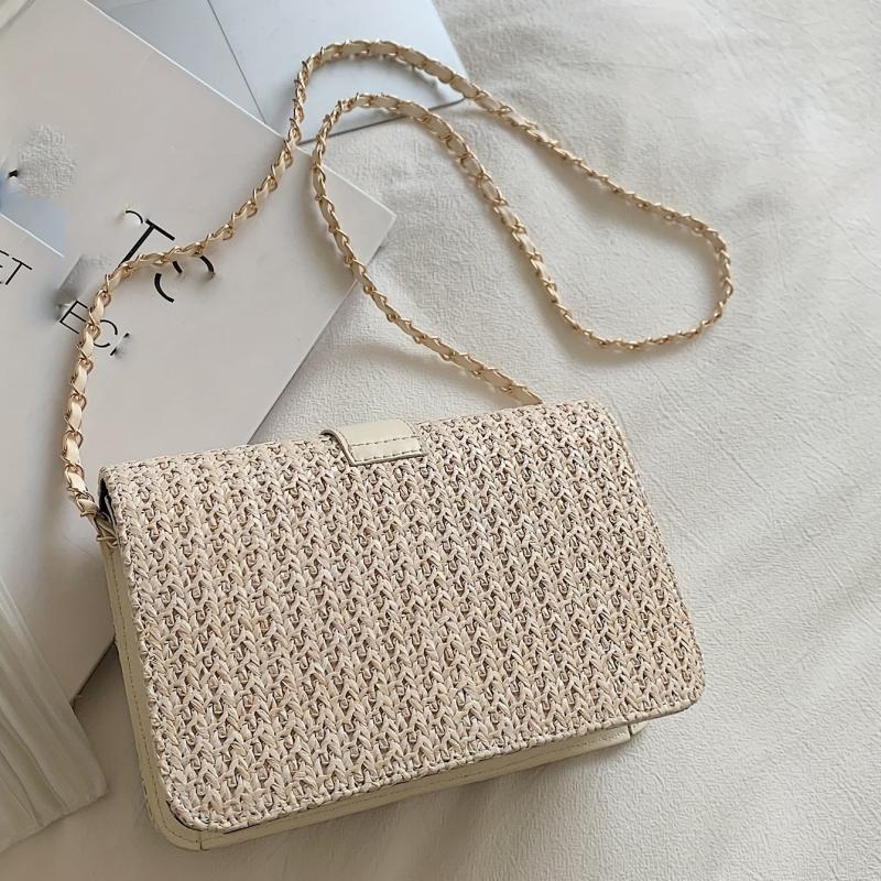 Straw Woven Flap Shoulder Bag Crossbody Bag Versatile Casual Shoulder Bag