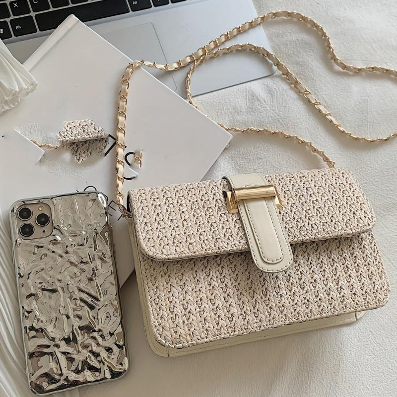 Straw Woven Flap Shoulder Bag Crossbody Bag Versatile Casual Shoulder Bag