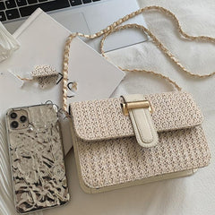 Straw Woven Flap Shoulder Bag Crossbody Bag Versatile Casual Shoulder Bag