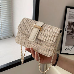 Straw Woven Flap Shoulder Bag Crossbody Bag Versatile Casual Shoulder Bag
