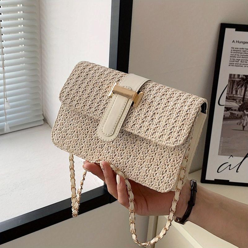 Straw Woven Flap Shoulder Bag Crossbody Bag Versatile Casual Shoulder Bag
