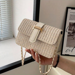 Straw Woven Flap Shoulder Bag Crossbody Bag Versatile Casual Shoulder Bag