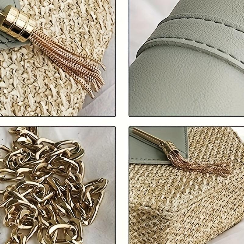 Hexagon Straw Woven Crossbody Flap Bag Decorative Shoulder Bag