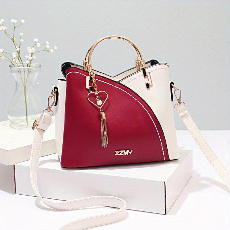 Colorblock Tote Bag with Tassel Decoration