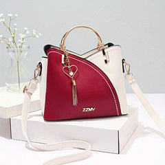 Colorblock Tote Bag with Tassel Decoration