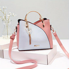 Colorblock Tote Bag with Tassel Decoration
