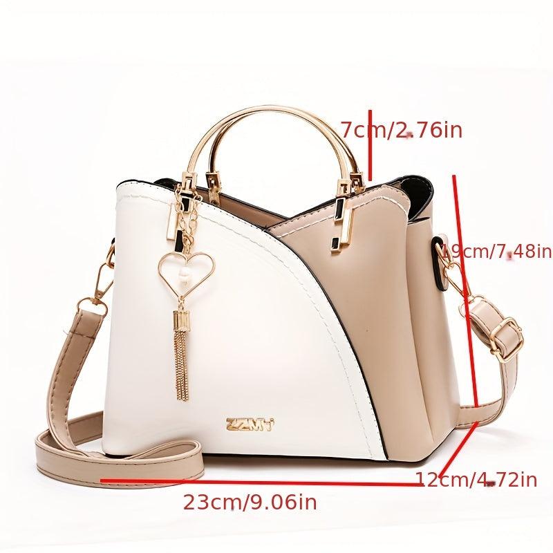 Colorblock Tote Bag with Tassel Decoration