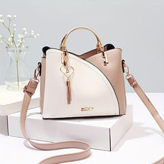 Colorblock Tote Bag with Tassel Decoration