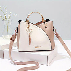 Colorblock Tote Bag with Tassel Decoration