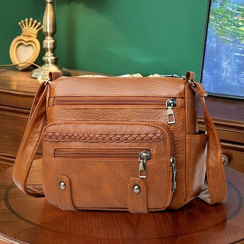 Braided Detail Crossbody Bag Studded Decor Shoulder Bag