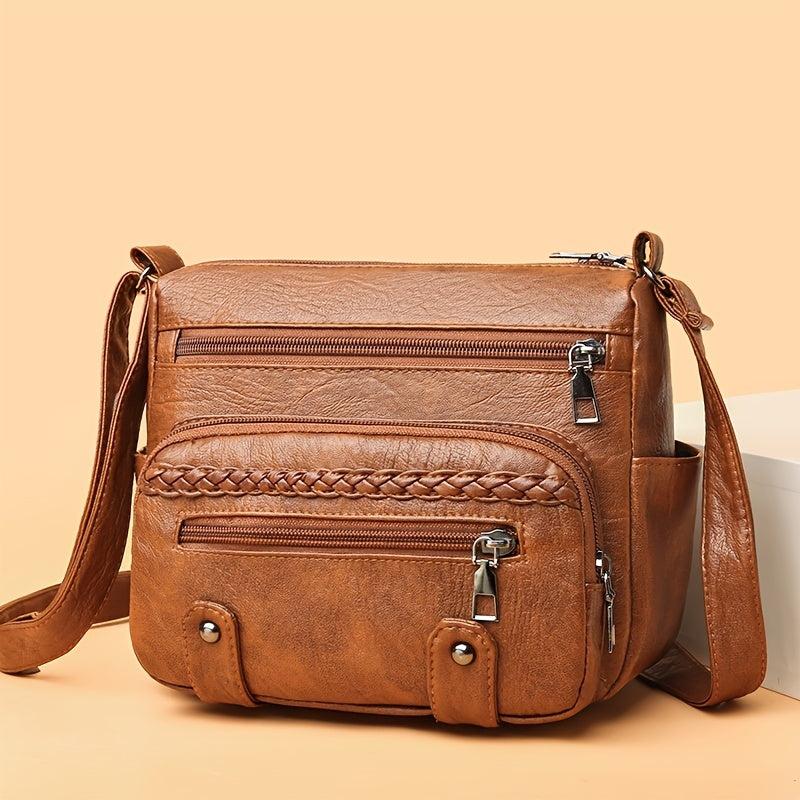 Braided Detail Crossbody Bag Studded Decor Shoulder Bag